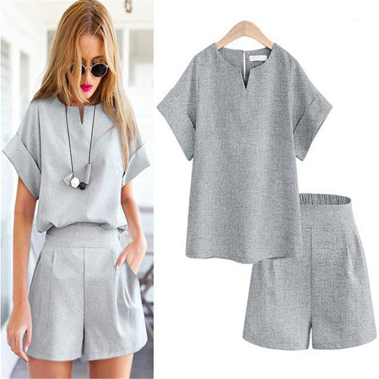 Suit-Set Short and Short-Sleeve Female Plus-Size Casual Women Summer